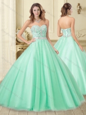 Classical Apple Green Tulle 15th Birthday Dresses with Beading