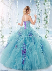 Classical  Aquamarine Detachable Quinceanera Gowns with Beaded Bust and Ruffles