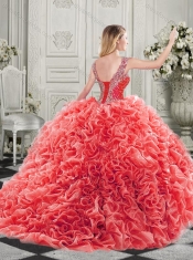 Classical  Beaded and Ruffled Aqua Blue Sweet 16 Dress with Detachable Straps