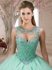 Classical  Beaded Bodice Apple Green Sweet Fifteen Dress with Detachable Straps