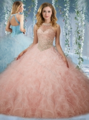 Classical Beaded Bodice Baby Pink Quinceanera Dress with Halter Top