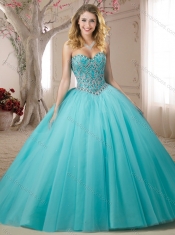 Classical Beaded Bodice Tulle Champagne Discount Quinceanera Dresses with Brush Train