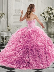 Classical Big Puffy Beaded and Ruffled Sweet 16 Gown in Organza