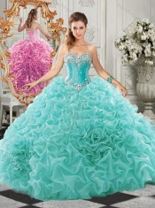 Classical Big Puffy Beaded and Ruffled Sweet 16 Gown in Organza