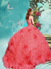 Classical Big Puffy Coral Red Quinceanera Dress with Beading and Ruffles