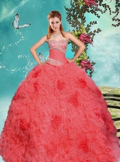 Classical Big Puffy Coral Red Quinceanera Dress with Beading and Ruffles