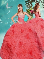 Classical Big Puffy Coral Red Quinceanera Dress with Beading and Ruffles
