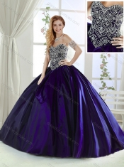 Classical  Brush Train Beaded Bodice Purple Quinceanera Gown in Taffeta