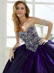 Classical  Brush Train Beaded Bodice Purple Quinceanera Gown in Taffeta