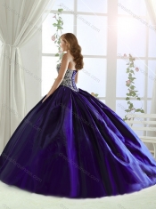 Classical  Brush Train Beaded Bodice Purple Quinceanera Gown in Taffeta