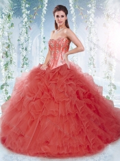 Classical Brush Train Detachable Quinceanera Dresses with Beading and Ruffles