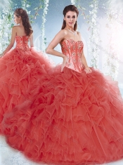 Classical Brush Train Detachable Quinceanera Dresses with Beading and Ruffles