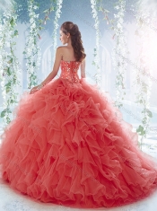 Classical Brush Train Detachable Quinceanera Dresses with Beading and Ruffles