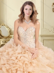 Classical Chamagne Tulle Quinceanera Dress with Beading and Ruffles