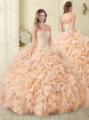 Classical Chamagne Tulle Quinceanera Dress with Beading and Ruffles