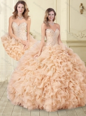 Classical Chamagne Tulle Quinceanera Dress with Beading and Ruffles