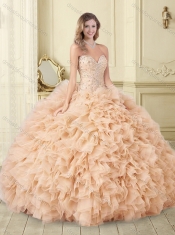 Classical Chamagne Tulle Quinceanera Dress with Beading and Ruffles