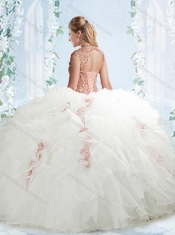 Classical Organza White Detachable Quinceanera dresses with Beading and Ruffles