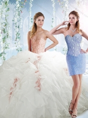 Classical Organza White Detachable Quinceanera dresses with Beading and Ruffles