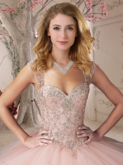 Classical  Puffy Skirt Baby Pink Quinceanera Dress with Appliques and Ruffles