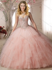 Classical  Puffy Skirt Baby Pink Quinceanera Dress with Appliques and Ruffles
