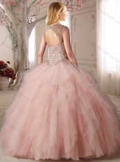Classical  Puffy Skirt Baby Pink Quinceanera Dress with Appliques and Ruffles
