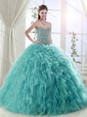 Classical  Puffy Skirt Tulle Mint Quinceanera Dress with Beading and Ruffles