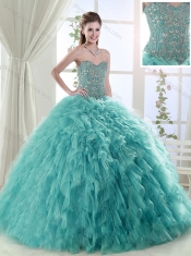 Classical  Puffy Skirt Tulle Mint Quinceanera Dress with Beading and Ruffles