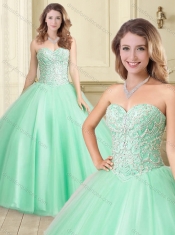 Classical Really Puffy Apple Green Quinceanera Gown with Beaded Bodice