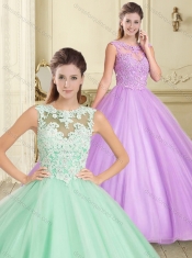 Classical Really Puffy Applique Scoop Sweet 16 Dress with Open Back
