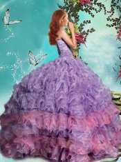 Classical Really Puffy Lavender 15th Birthday Dresseswith Beading and Ruffles
