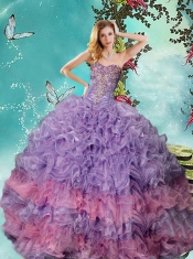 Classical Really Puffy Lavender 15th Birthday Dresseswith Beading and Ruffles