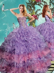 Classical Really Puffy Lavender 15th Birthday Dresseswith Beading and Ruffles