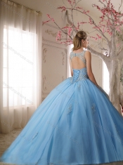 Classical See Through Scoop Beaded Bodice Discount Quinceanera Dresses in Light Blue