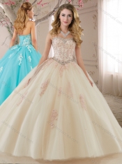 Classical Tulle Champagne Quinceanera Gown with Appliques and Beading