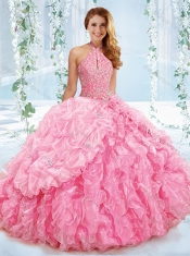 Cut Out Bust Beaded Bodice Detachable Quinceanera Dresses with Halter Top