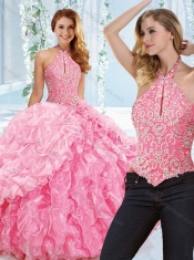 Cut Out Bust Beaded Bodice Detachable Quinceanera Dresses with Halter Top