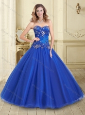 Discount Big Puffy Beaded Bodice Tulle Quinceanera Gown in Royal Blue