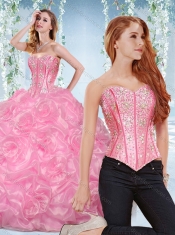 Discount Organza Rose Pink Detachable Quinceanera dresses with Beading and Bubbles