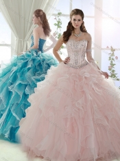 Discount Visible Boning Beaded Detachable Quinceanera Dresses in Baby Pink