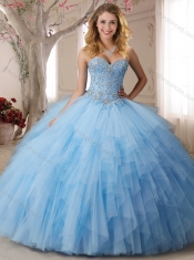 Elegant Applique and Ruffled Tulle Sweet 15th Birthday Dresses in Light Blue