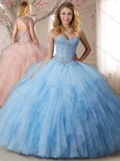 Elegant Applique and Ruffled Tulle Sweet 15th Birthday Dresses in Light Blue