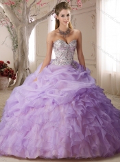 Elegant Beaded and Bubble Sweep Train Discount Quinceanera Dresses in Lavender