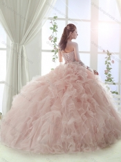 Elegant Beaded and Ruffled Baby Pink Detachable  Quinceanera Dress with Sweep Train