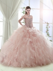 Elegant Beaded and Ruffled Baby Pink Detachable  Quinceanera Dress with Sweep Train