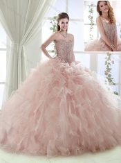 Elegant Beaded and Ruffled Baby Pink Detachable  Quinceanera Dress with Sweep Train