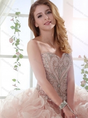 Elegant Beaded and Ruffled Baby Pink Detachable  Quinceanera Dress with Sweep Train