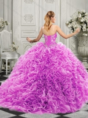 Elegant Brush Train Lavender  Discount Quinceanera Dresses with Beaded Bodice and Ruffles