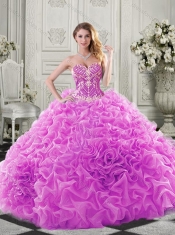 Elegant Brush Train Lavender  Discount Quinceanera Dresses with Beaded Bodice and Ruffles