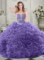 Elegant Brush Train Lavender  Discount Quinceanera Dresses with Beaded Bodice and Ruffles